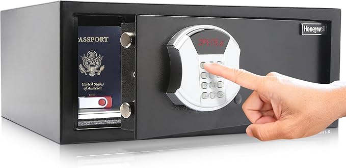 Honeywell Safes & Door Locks - Hideable Safe Box with Hotel-Style Digital Lock - Low Profile Cash Safe with LED Display - Steel Security Safe with 2 Emergency Keys Included - 1.0 CU - Black - 5105
