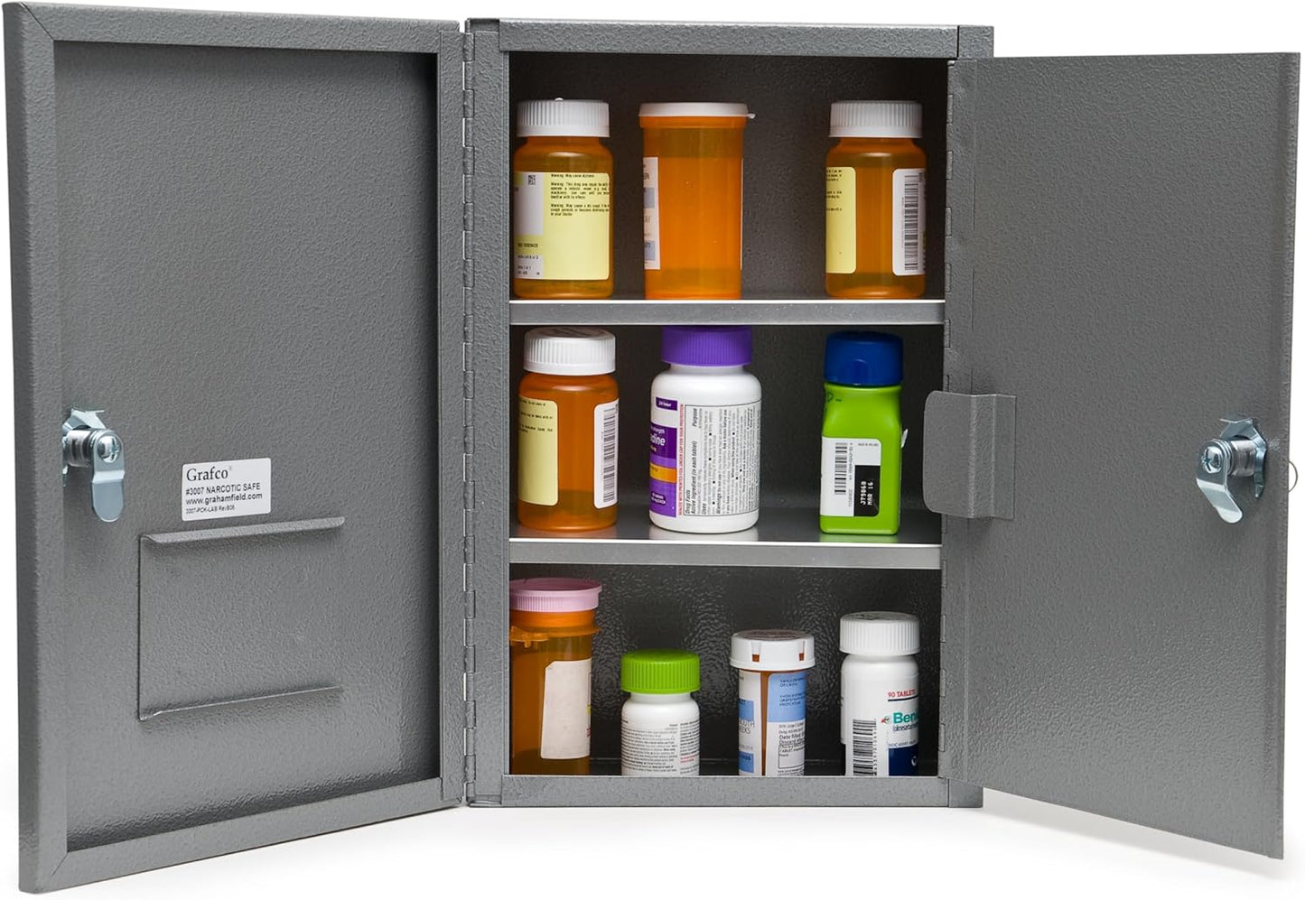 Grafco Locking Medicine Cabinet - Safe Narcotic, Drug & Medical Storage - Steel Double Doors & Locks