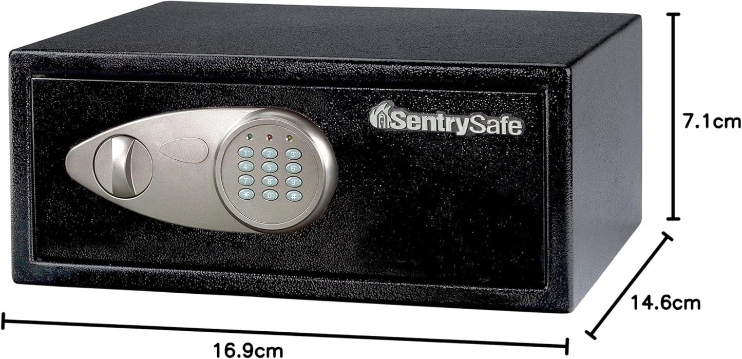 SentrySafe Safe with Digital Keypad Lock, DOJ-Certified Steel Safe with Interior Lining and Bolt Down Kit for Money, Jewelry, Electronics, 0.58 Cubic Feet, 8.7 x 13.8 x 9.7 Inches, X055