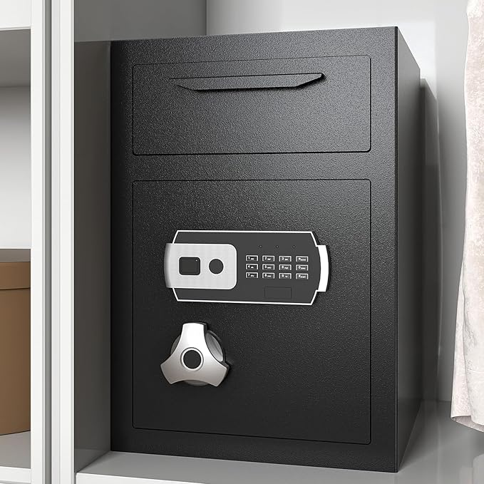 2.8 CUB Drop Safe for Business, Electronic Safe Box with Digital Combination and Anti-Fishing, Depository Safes with Fireproof Waterproof Document Bag, Security Safe for Slips Expense Office Home