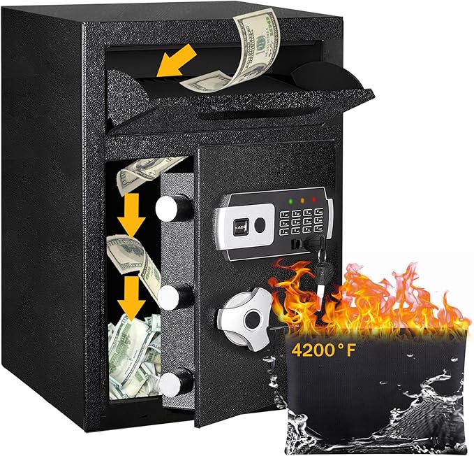 2.6 CUB Depository Drop Safe Fireproof, Front Drop Slot Lock Box with Digital Combination and Anti-Fishing, Silent Deposit Safe Box, Security Money Safe for Cash Slips Expense Business Office Home