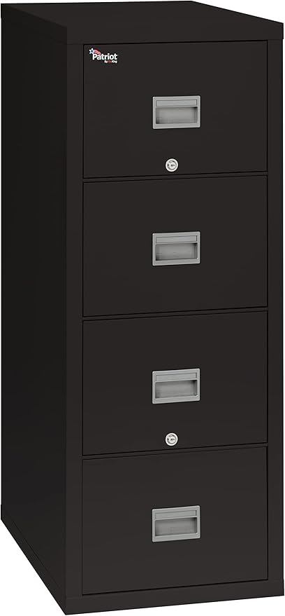 FireKing Patriot Vertical 4 Drawer Legal & Letter Fire Safe File Cabinet, Key Lock, 1 Hour Fire Rated UL Rated & Water Resistant, USA Made, Black