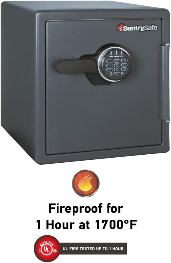 SentrySafe Black Fireproof Safe with Digital Push Button Keypad, Home Safe For Money, Documents, and other Valuables, 1.23 Cubic Feet, SF123ES