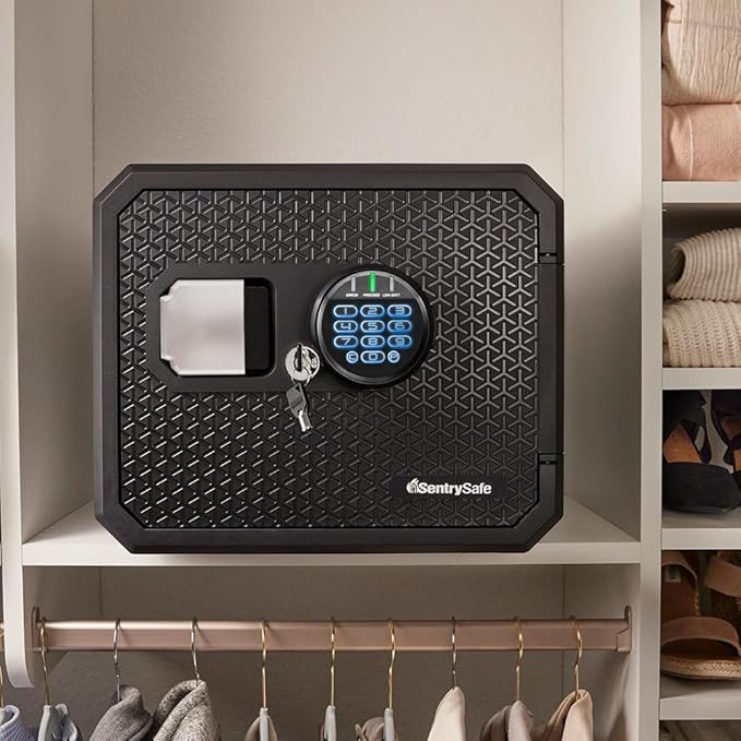 SentrySafe Fireproof and Waterproof Large Safe with Digital Keypad, Override Key, and Adjustable Shelf for Home, Dorm, or Office, 0.81 Cubic Feet, FPW082HSB