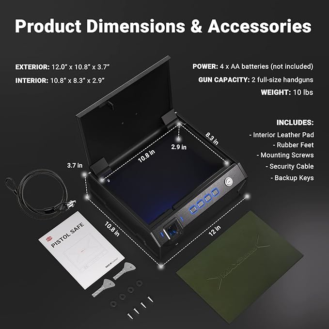 Biometric Gun Safe with Finger Vein Recognition Lock - Quick-Access Pistol Safe Box for Cloakroom living room Bedroom Nightstand and Car - FCC & CA DOJ Certified