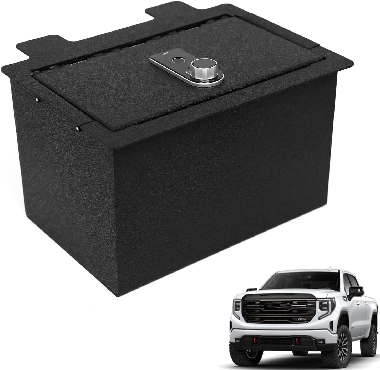 Center Console Safe Gun Safe, WASAI Premium In-vehicle Console Gun Vault Lock box Compatible with 2023-2025 Chevy Silverado 1500/GMC Sierra 1500, Electronic Keypad Lock.