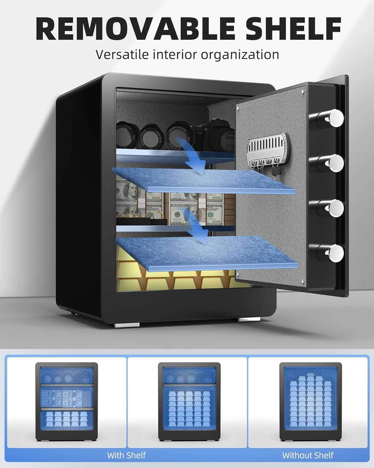 DAYI Biometric Fingerprint Safe Box, 3.0 Cubic Feet Home Safes with Fireproof Bag, Digital Touchpad Security Safe for Money Cash Documents, Dual Alarm System - DF-60 Pro