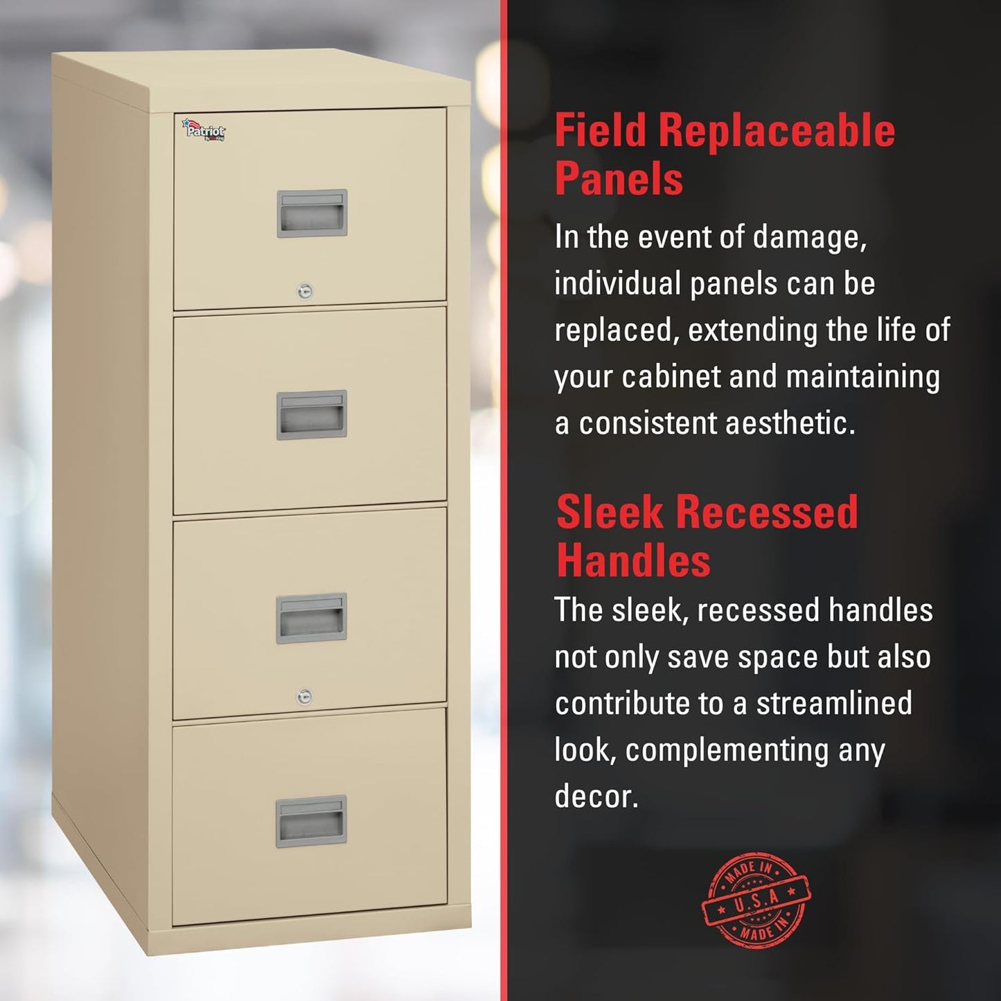 FireKing Patriot Vertical 4 Drawer Legal & Letter Fire Safe File Cabinet, Key Lock, 1 Hour Fire Rated UL Rated & Water Resistant, USA Made, Black