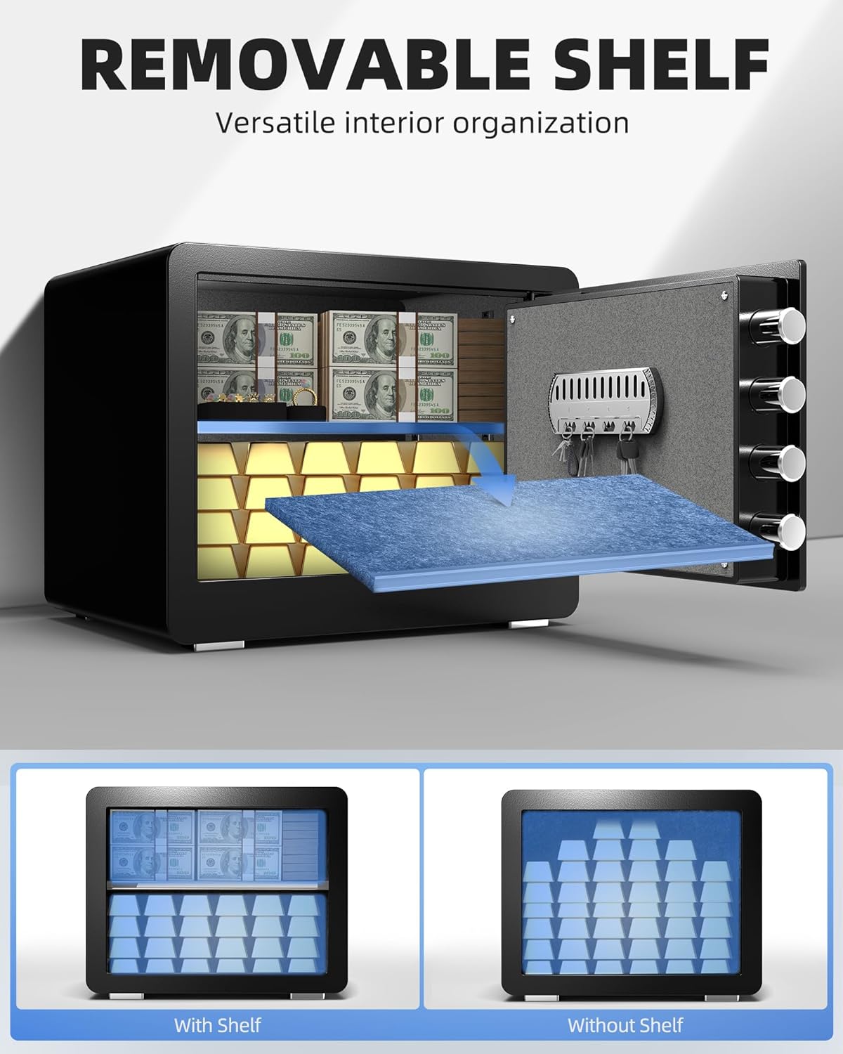 DAYI Safe Box, 2.0 Cubic Feet Home Safe with Fireproof Waterproof Bag, Security Safe Box for Money Cash Valuables, Digital Electronic Keypad, Dual Alarm System, Removable Shelf - D-45