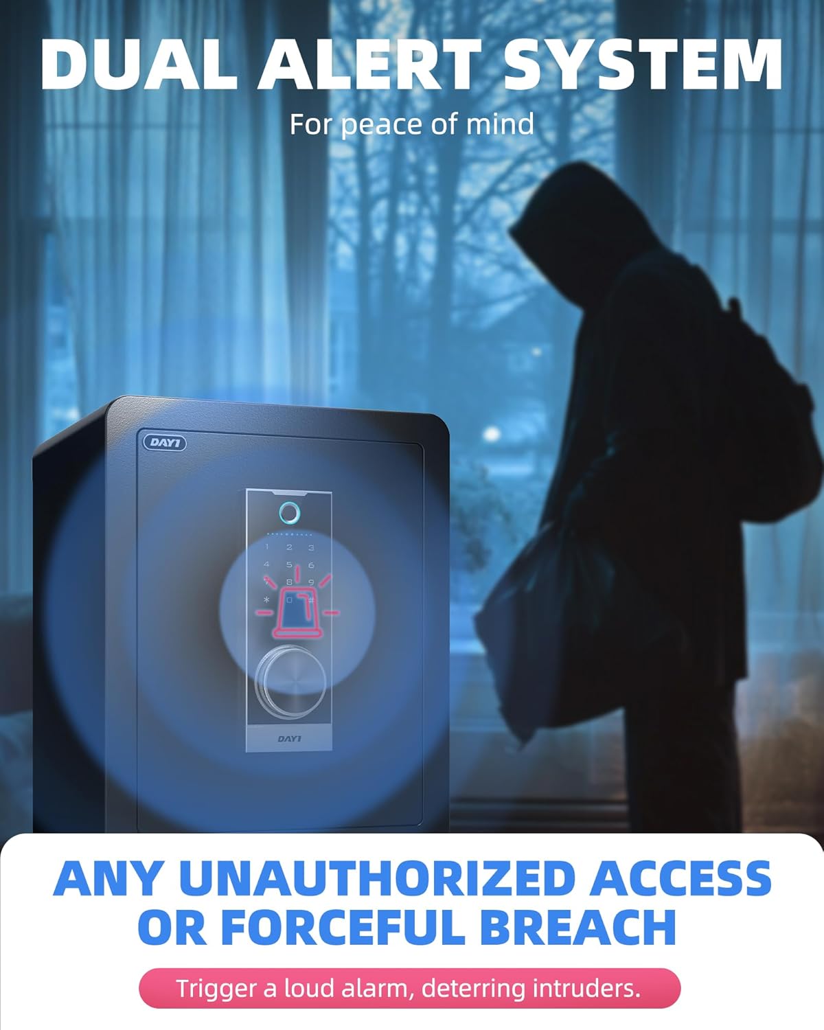 DAYI Biometric Fingerprint Safe Box, 3.0 Cubic Feet Home Safes with Fireproof Bag, Digital Touchpad Security Safe for Money Cash Documents, Dual Alarm System - DF-60 Pro