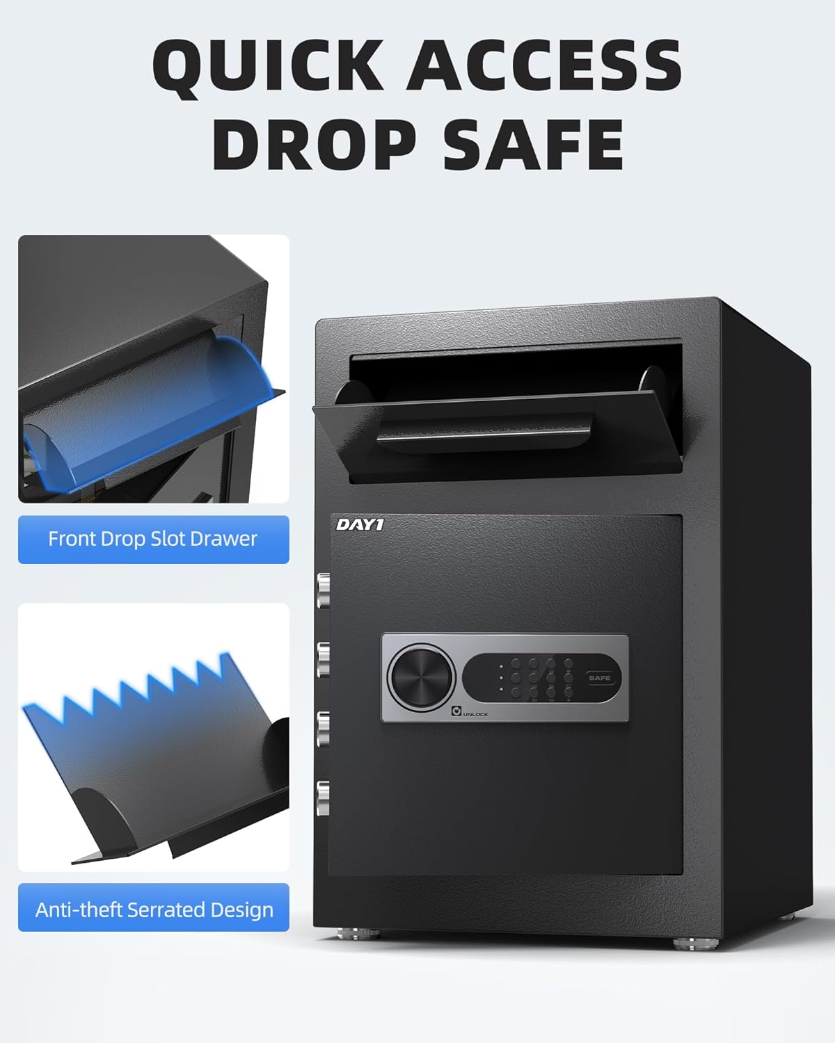 DAYI Biometric Fingerprint Safe Box, 3.0 Cubic Feet Home Safes with Fireproof Bag, Digital Touchpad Security Safe for Money Cash Documents, Dual Alarm System - DF-60 Pro