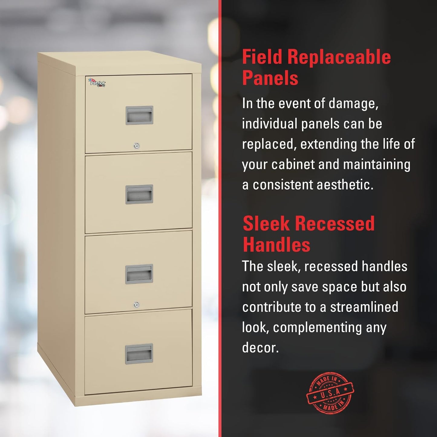 FireKing Patriot Vertical 4 Drawer Legal & Letter Fire Safe File Cabinet, Key Lock, 1 Hour Fire Rated UL Rated & Water Resistant, USA Made, Black