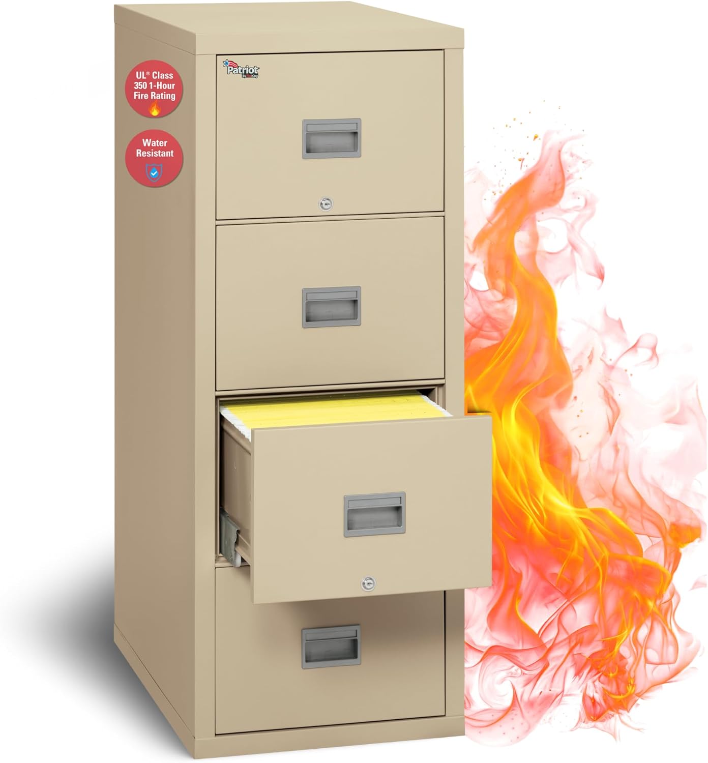 FireKing Patriot Vertical 4 Drawer Legal & Letter Fire Safe File Cabinet, Key Lock, 1 Hour Fire Rated UL Rated & Water Resistant, USA Made, Black