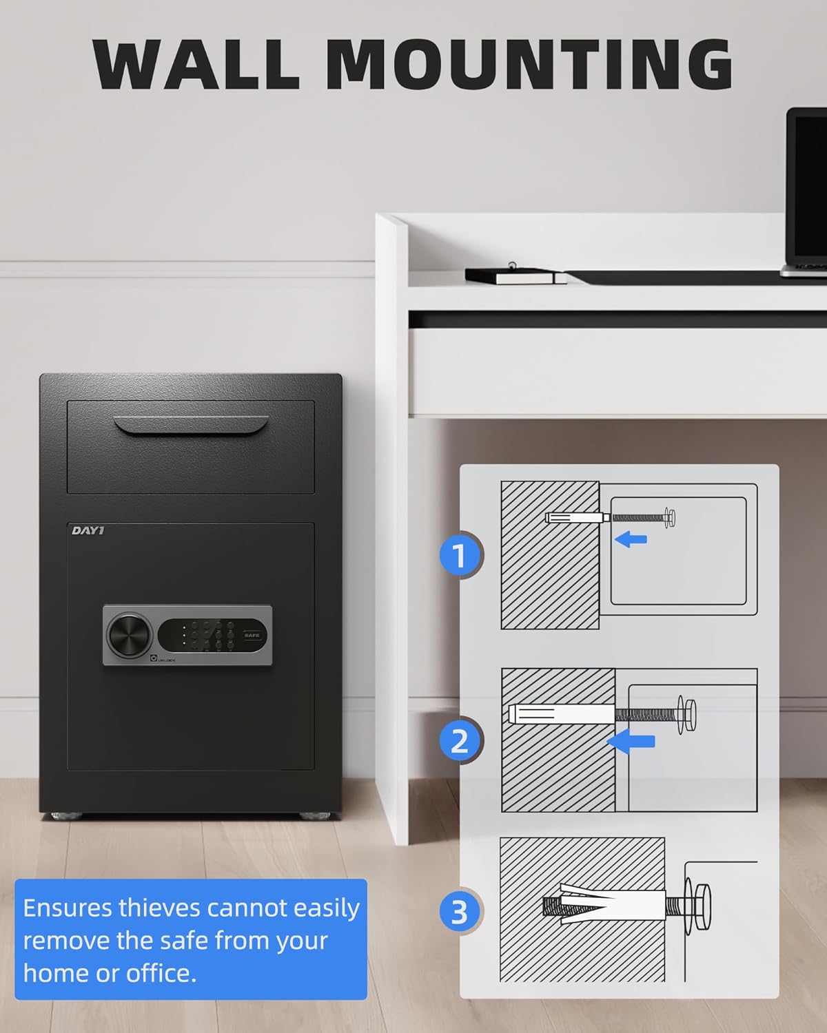 DAYI Biometric Fingerprint Safe Box, 3.0 Cubic Feet Home Safes with Fireproof Bag, Digital Touchpad Security Safe for Money Cash Documents, Dual Alarm System - DF-60 Pro