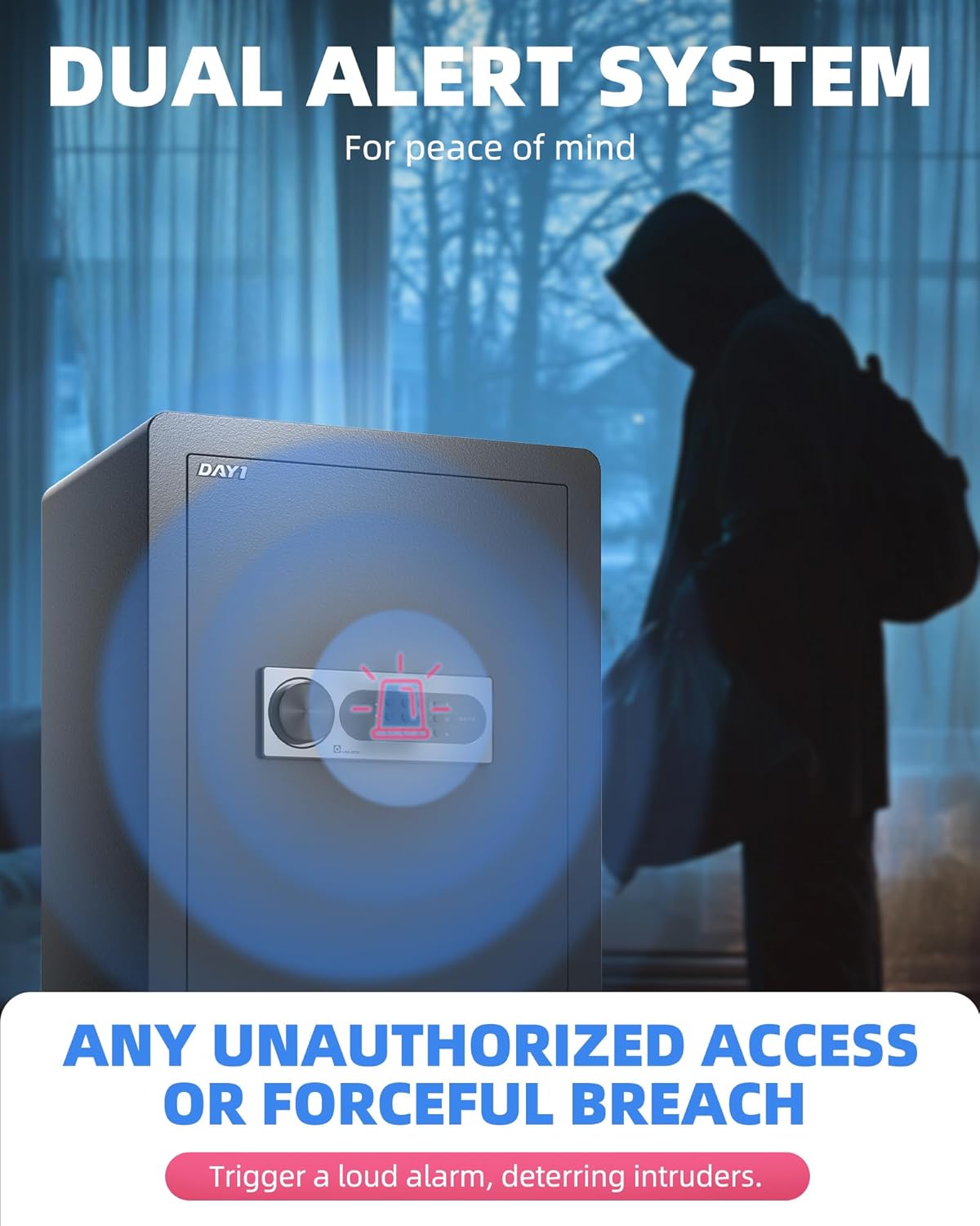 DAYI Safe Box, 2.0 Cubic Feet Home Safe with Fireproof Waterproof Bag, Security Safe Box for Money Cash Valuables, Digital Electronic Keypad, Dual Alarm System, Removable Shelf - D-45