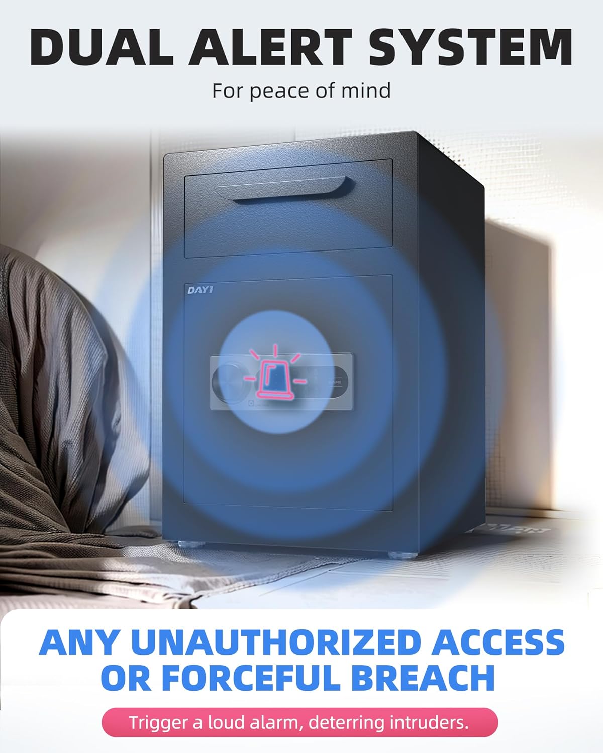 DAYI Biometric Fingerprint Safe Box, 3.0 Cubic Feet Home Safes with Fireproof Bag, Digital Touchpad Security Safe for Money Cash Documents, Dual Alarm System - DF-60 Pro