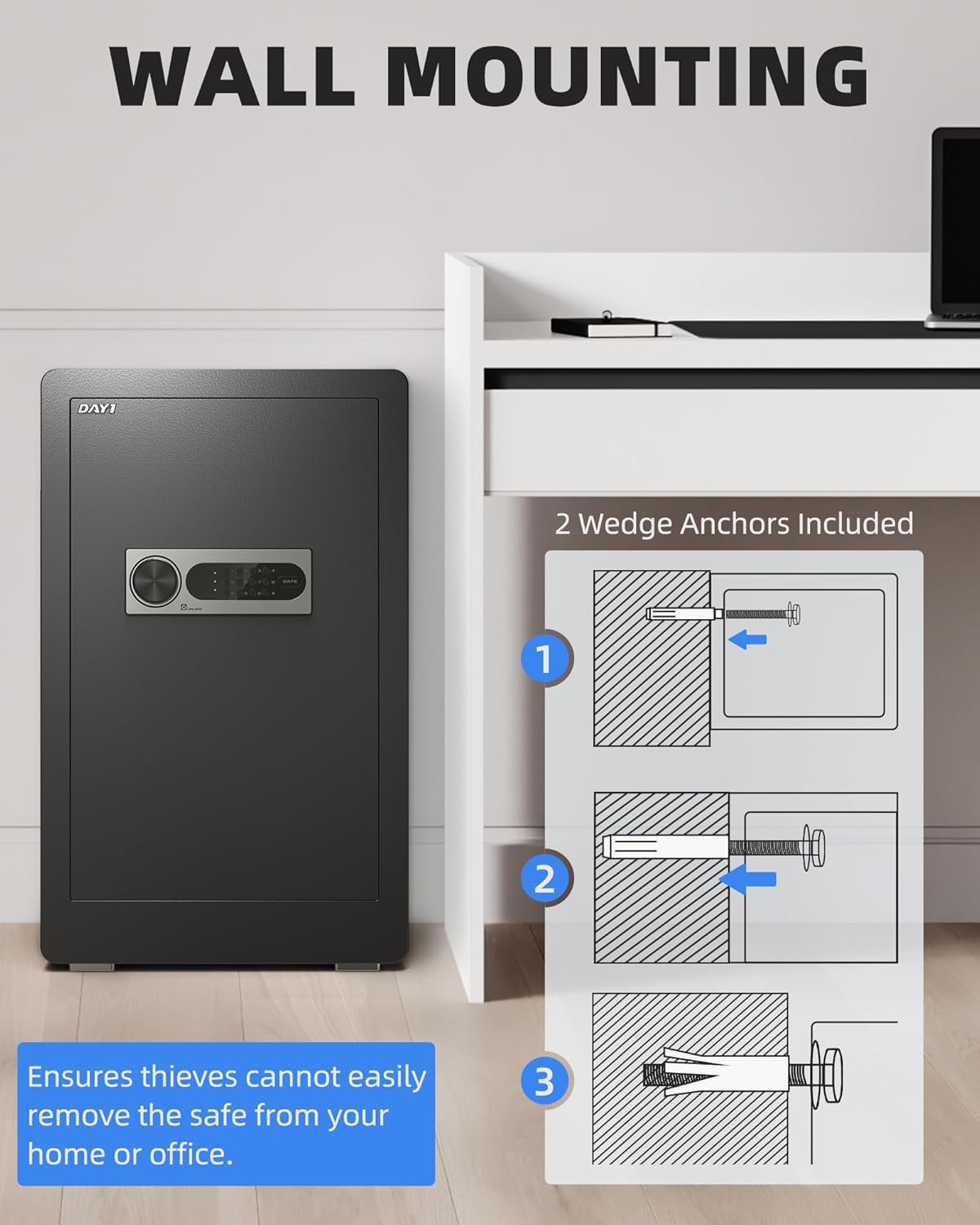 DAYI Safe Box, 2.0 Cubic Feet Home Safe with Fireproof Waterproof Bag, Security Safe Box for Money Cash Valuables, Digital Electronic Keypad, Dual Alarm System, Removable Shelf - D-45