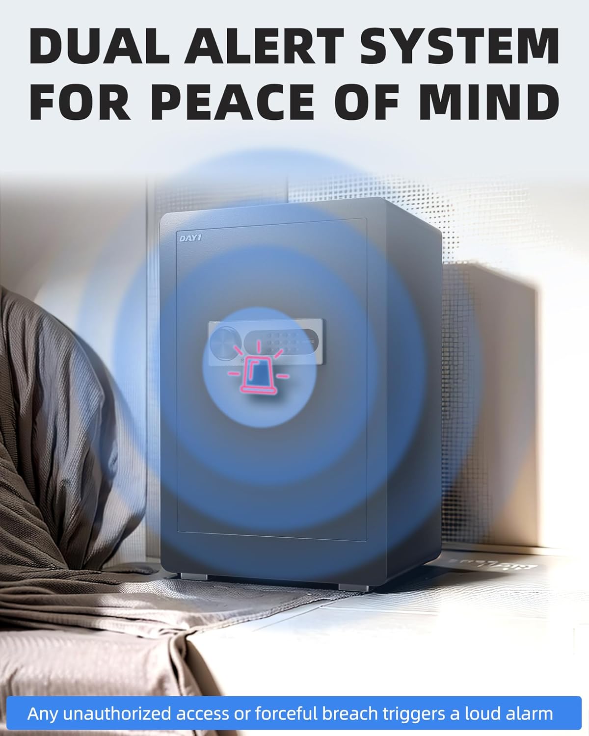 DAYI Safe Box, 2.0 Cubic Feet Home Safe with Fireproof Waterproof Bag, Security Safe Box for Money Cash Valuables, Digital Electronic Keypad, Dual Alarm System, Removable Shelf - D-45