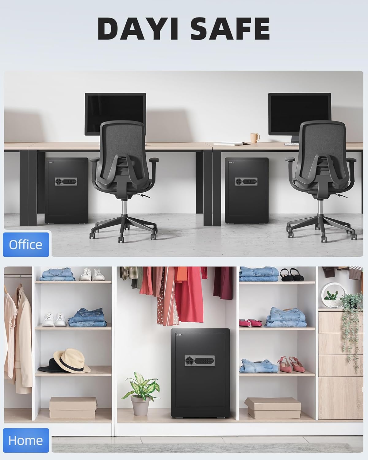 DAYI Safe Box, 2.0 Cubic Feet Home Safe with Fireproof Waterproof Bag, Security Safe Box for Money Cash Valuables, Digital Electronic Keypad, Dual Alarm System, Removable Shelf - D-45