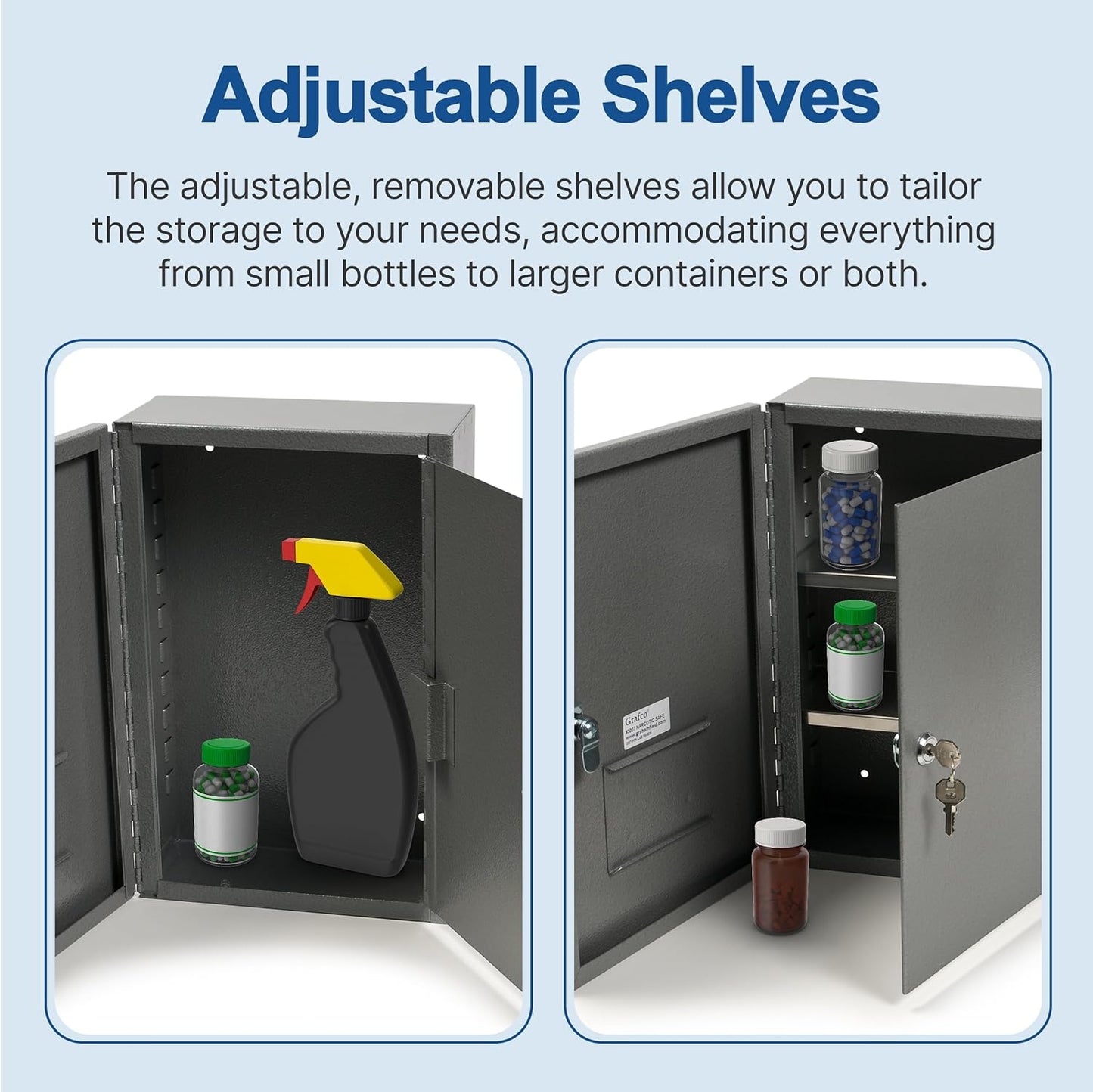 Grafco Locking Medicine Cabinet - Safe Narcotic, Drug & Medical Storage - Steel Double Doors & Locks