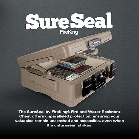 FireKing SureSeal Fire Safe with Key Lock, 1 Hour Fire Rated, UL Rated & 100 Hour Water Resistant Home Safe, Portable Home Safes, Taupe