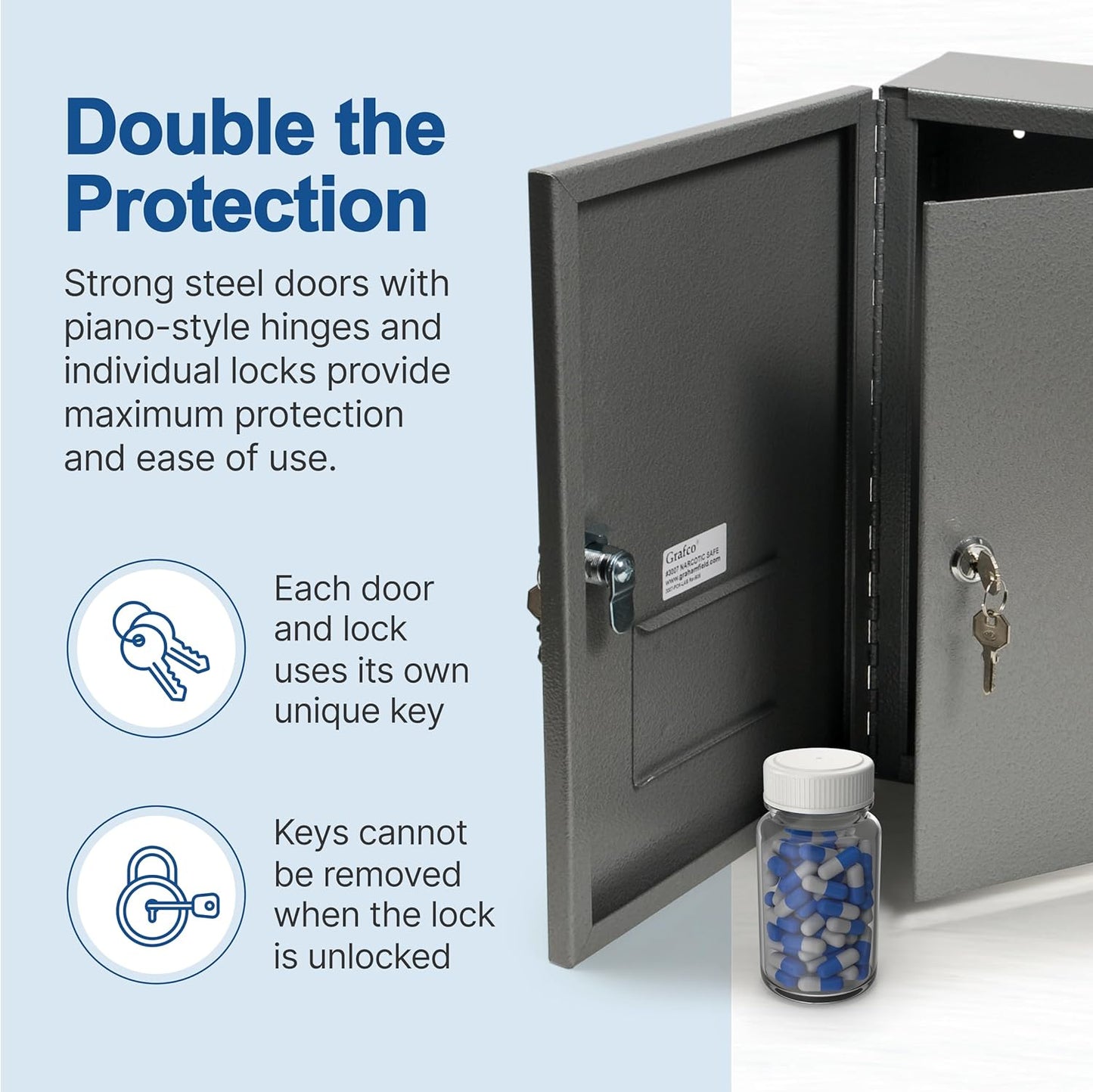 Grafco Locking Medicine Cabinet - Safe Narcotic, Drug & Medical Storage - Steel Double Doors & Locks