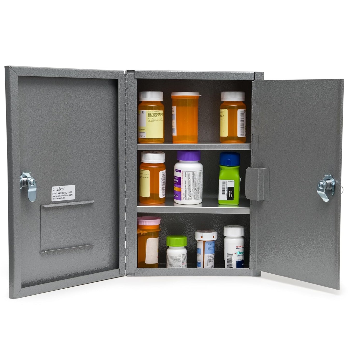 Grafco Locking Medicine Cabinet - Safe Narcotic, Drug & Medical Storage - Steel Double Doors & Locks