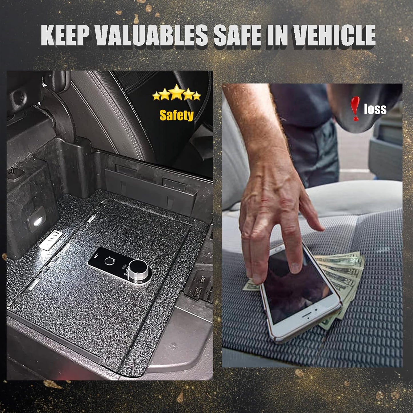 Center Console Safe Gun Safe, WASAI Premium In-vehicle Console Gun Vault Lock box Compatible with 2023-2025 Chevy Silverado 1500/GMC Sierra 1500, Electronic Keypad Lock.