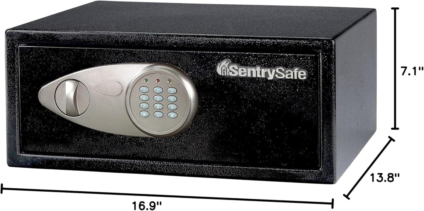 SentrySafe Safe with Digital Keypad Lock, DOJ-Certified Steel Safe with Interior Lining and Bolt Down Kit for Money, Jewelry, Electronics, 0.58 Cubic Feet, 8.7 x 13.8 x 9.7 Inches, X055