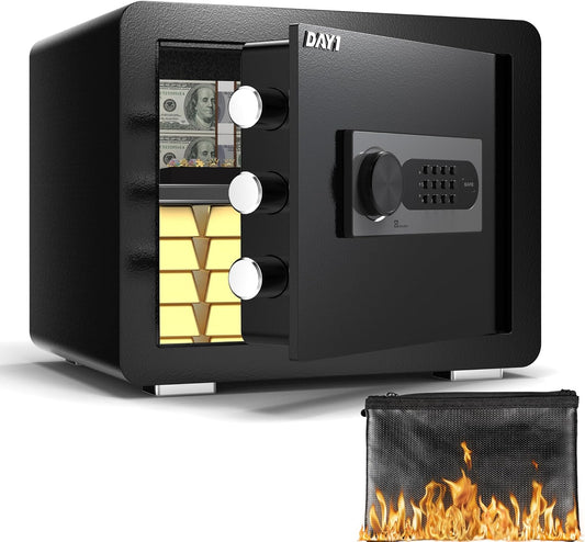DAYI Safe Box, 2.0 Cubic Feet Home Safe with Fireproof Waterproof Bag, Security Safe Box for Money Cash Valuables, Digital Electronic Keypad, Dual Alarm System, Removable Shelf - D-45