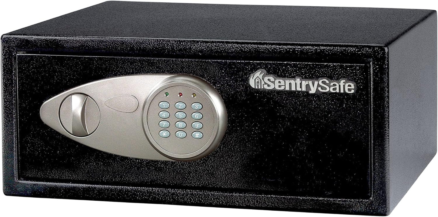 SentrySafe Safe with Digital Keypad Lock, DOJ-Certified Steel Safe with Interior Lining and Bolt Down Kit for Money, Jewelry, Electronics, 0.58 Cubic Feet, 8.7 x 13.8 x 9.7 Inches, X055