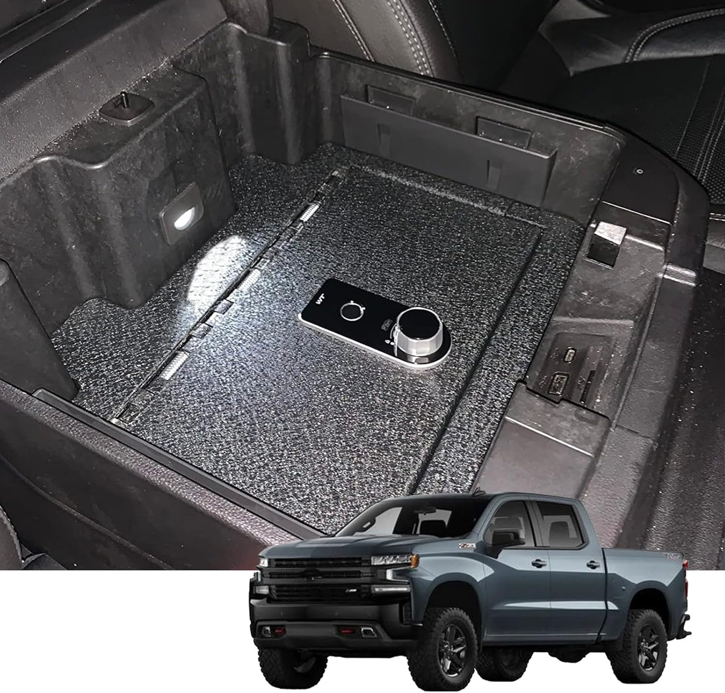 Center Console Safe Gun Safe, WASAI Premium In-vehicle Console Gun Vault Lock box Compatible with 2023-2025 Chevy Silverado 1500/GMC Sierra 1500, Electronic Keypad Lock.