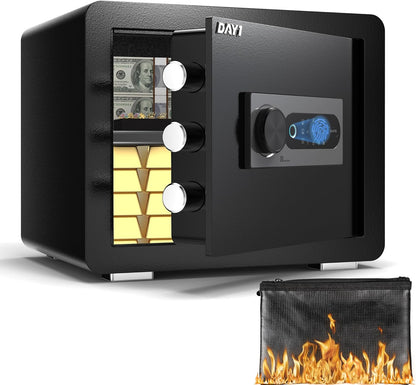 DAYI Biometric Fingerprint Safe Box, 3.0 Cubic Feet Home Safes with Fireproof Bag, Digital Touchpad Security Safe for Money Cash Documents, Dual Alarm System - DF-60 Pro