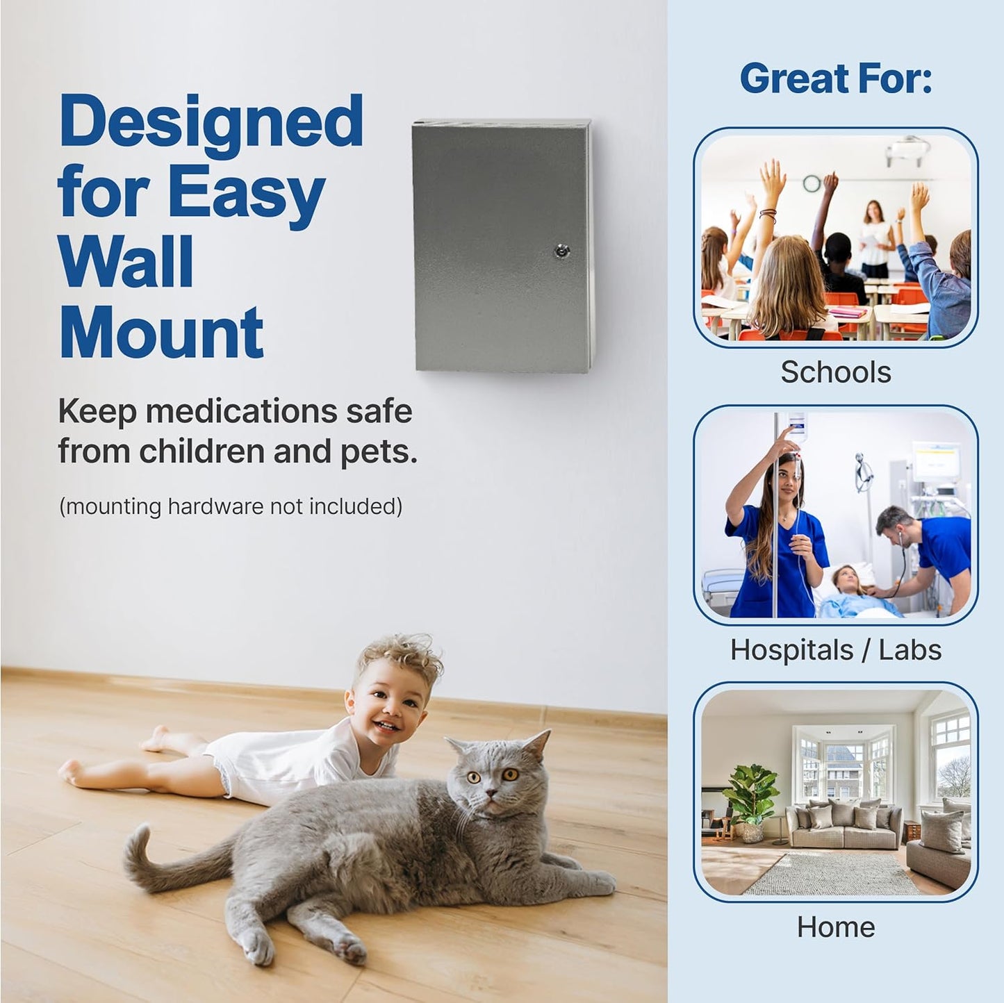 Grafco Locking Medicine Cabinet - Safe Narcotic, Drug & Medical Storage - Steel Double Doors & Locks