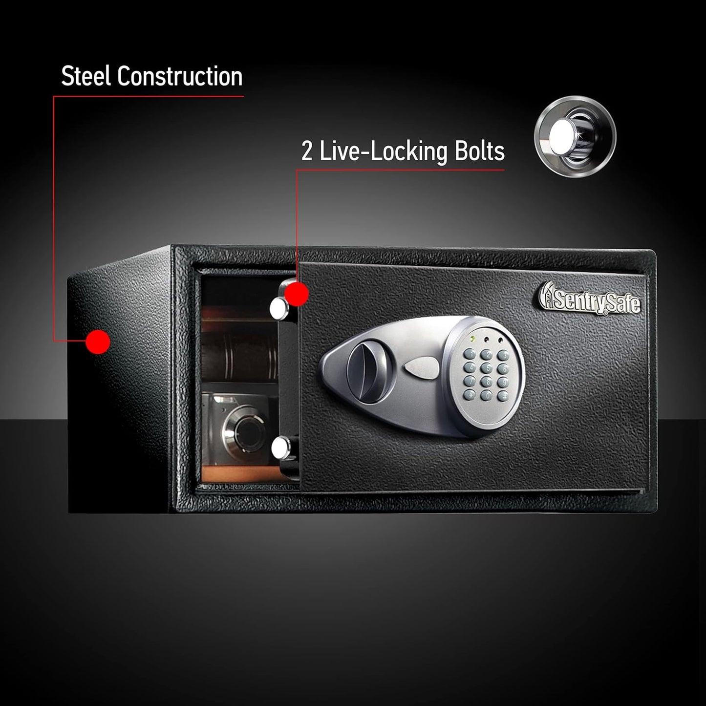 SentrySafe Safe with Digital Keypad Lock, DOJ-Certified Steel Safe with Interior Lining and Bolt Down Kit for Money, Jewelry, Electronics, 0.58 Cubic Feet, 8.7 x 13.8 x 9.7 Inches, X055