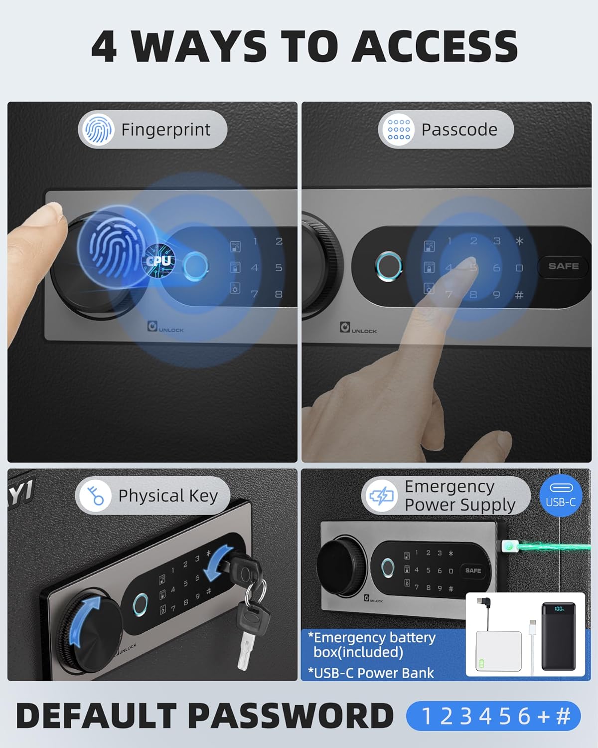 DAYI Biometric Fingerprint Safe Box, 3.0 Cubic Feet Home Safes with Fireproof Bag, Digital Touchpad Security Safe for Money Cash Documents, Dual Alarm System - DF-60 Pro