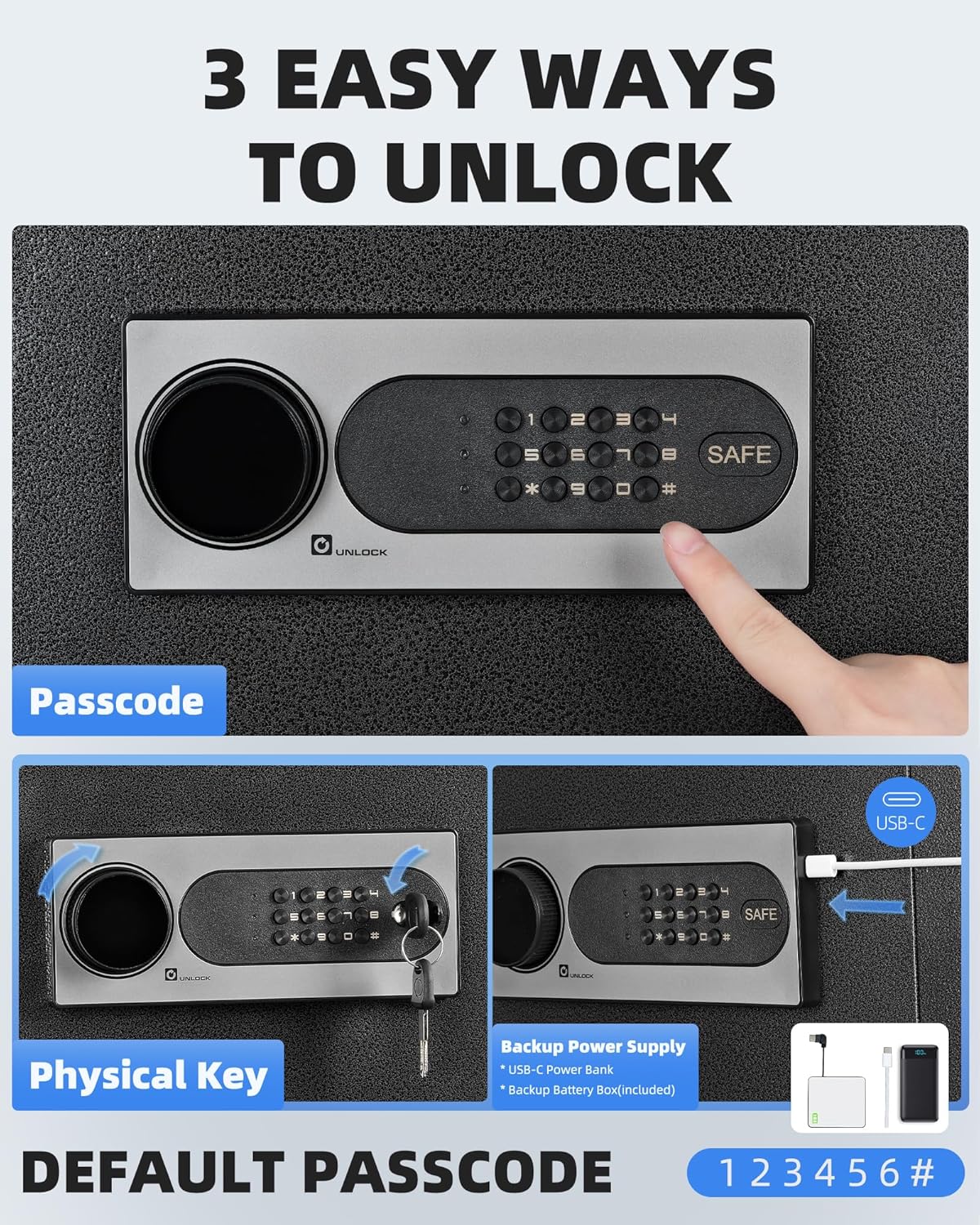 DAYI Safe Box, 2.0 Cubic Feet Home Safe with Fireproof Waterproof Bag, Security Safe Box for Money Cash Valuables, Digital Electronic Keypad, Dual Alarm System, Removable Shelf - D-45