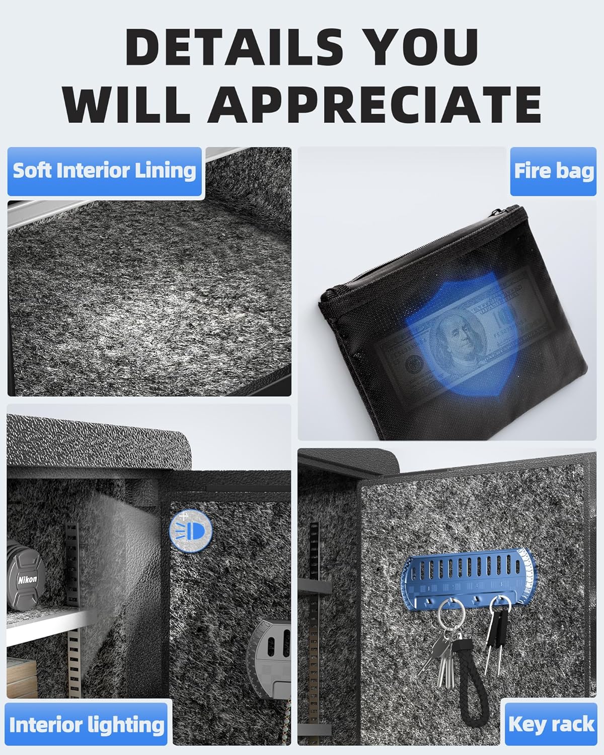 DAYI Safe Box, 2.0 Cubic Feet Home Safe with Fireproof Waterproof Bag, Security Safe Box for Money Cash Valuables, Digital Electronic Keypad, Dual Alarm System, Removable Shelf - D-45