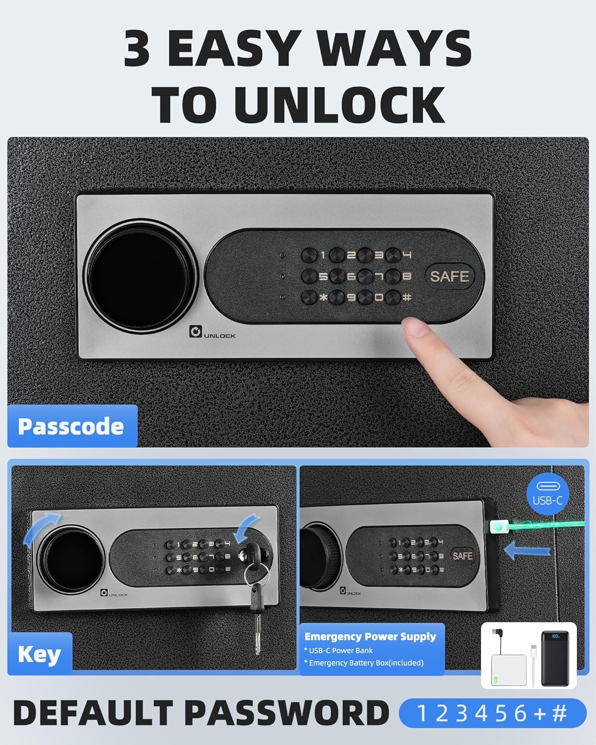 DAYI Safe Box, 2.0 Cubic Feet Home Safe with Fireproof Waterproof Bag, Security Safe Box for Money Cash Valuables, Digital Electronic Keypad, Dual Alarm System, Removable Shelf - D-45