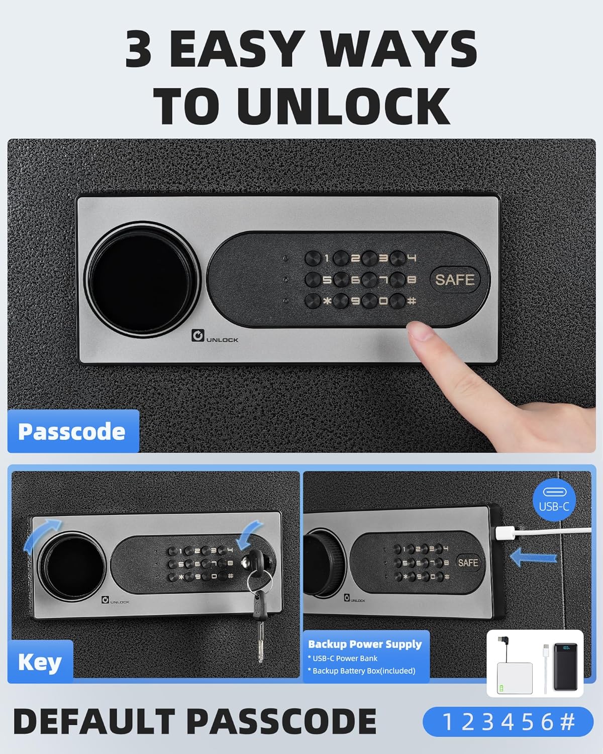 DAYI Biometric Fingerprint Safe Box, 3.0 Cubic Feet Home Safes with Fireproof Bag, Digital Touchpad Security Safe for Money Cash Documents, Dual Alarm System - DF-60 Pro